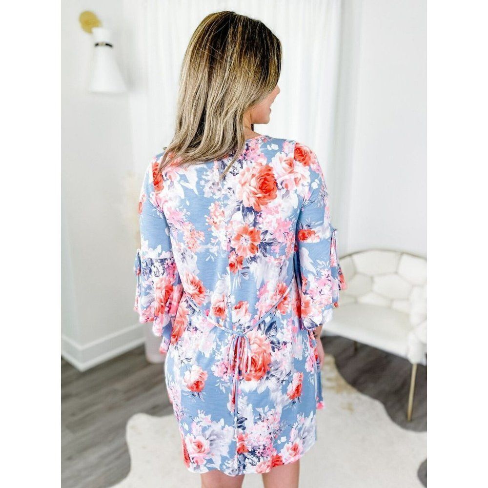 SALE! SEW IN LOVE Bulgari Slinky Floral Bell Sleeve V-Neck Dress VED120-1546B - Picture 5 of 6
